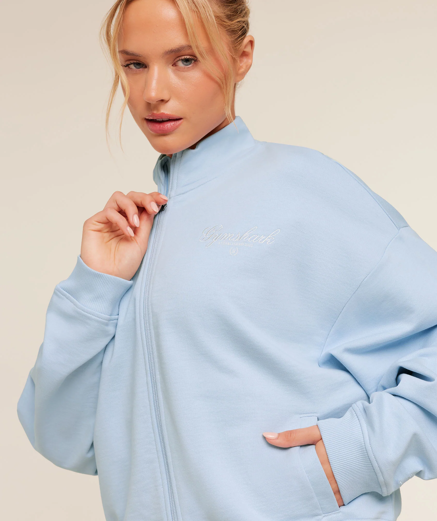 Gymshark Script Embroidery Oversized Zip Through - Chilled Blue - Image 5
