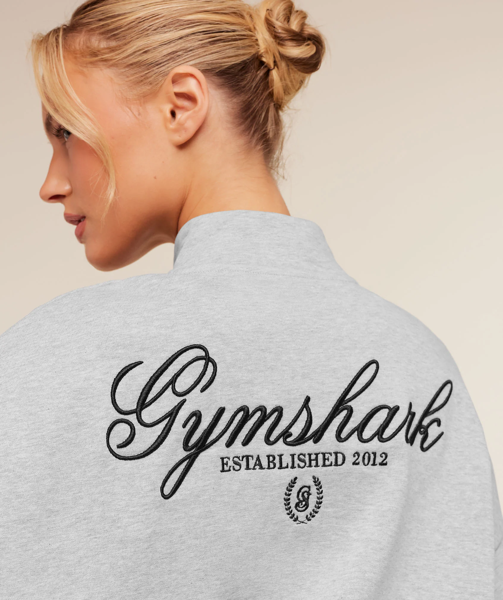 Gymshark Script Embroidery Oversized Zip Through - Light Grey Core Marl - Image 5