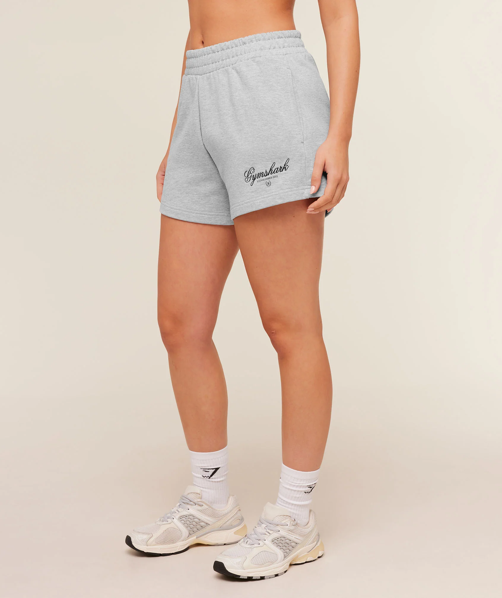 Gymshark Script Embroidery Shorts - Light Grey Core Marl - Image 3