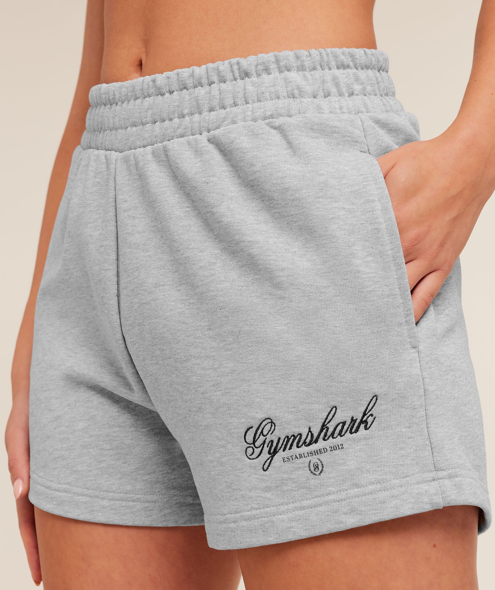 Gymshark Script Embroidery Shorts - Light Grey Core Marl - Image 5