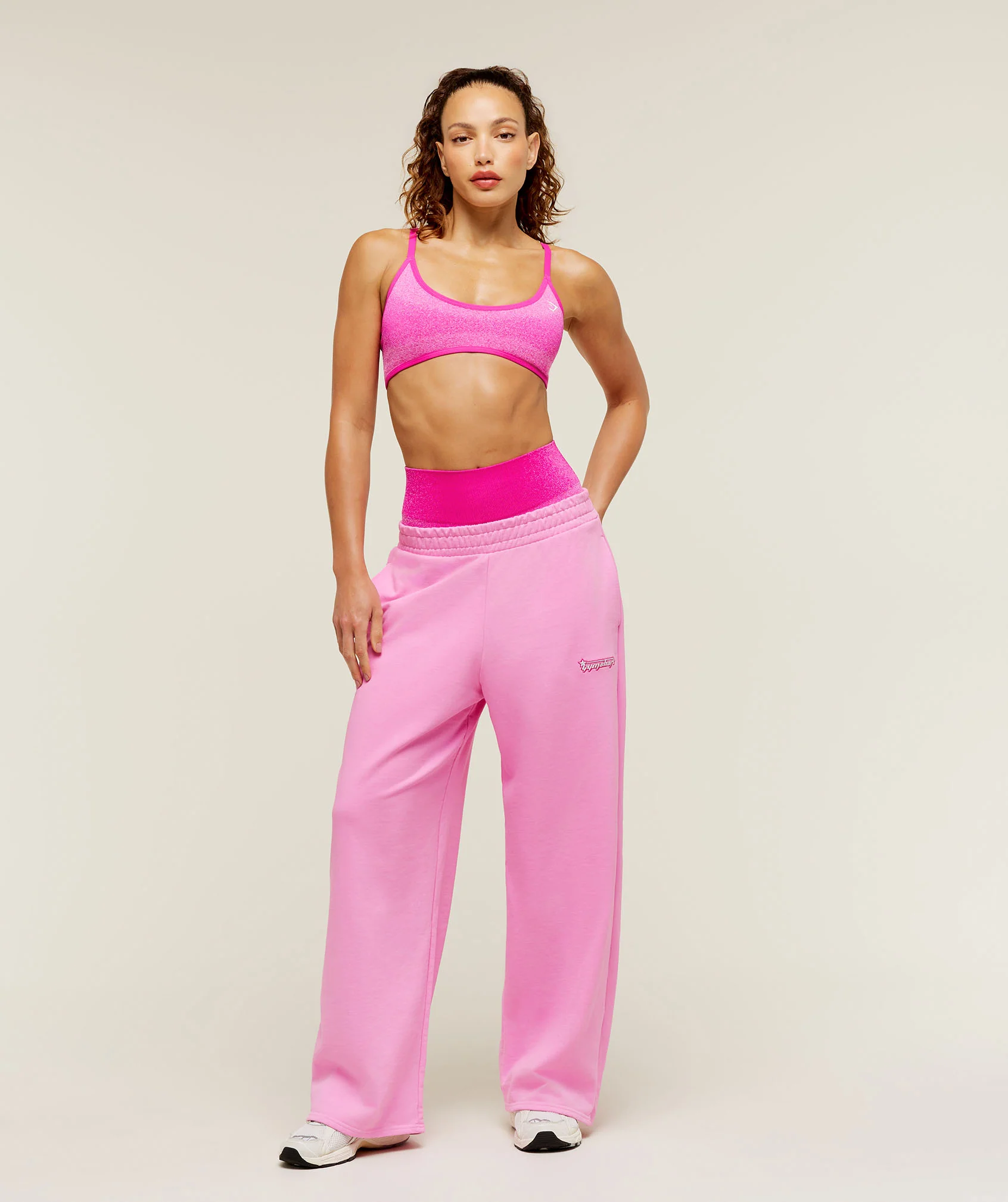 Gymshark Script Embroidery Wide Leg Pants - Focus Pink - Image 4