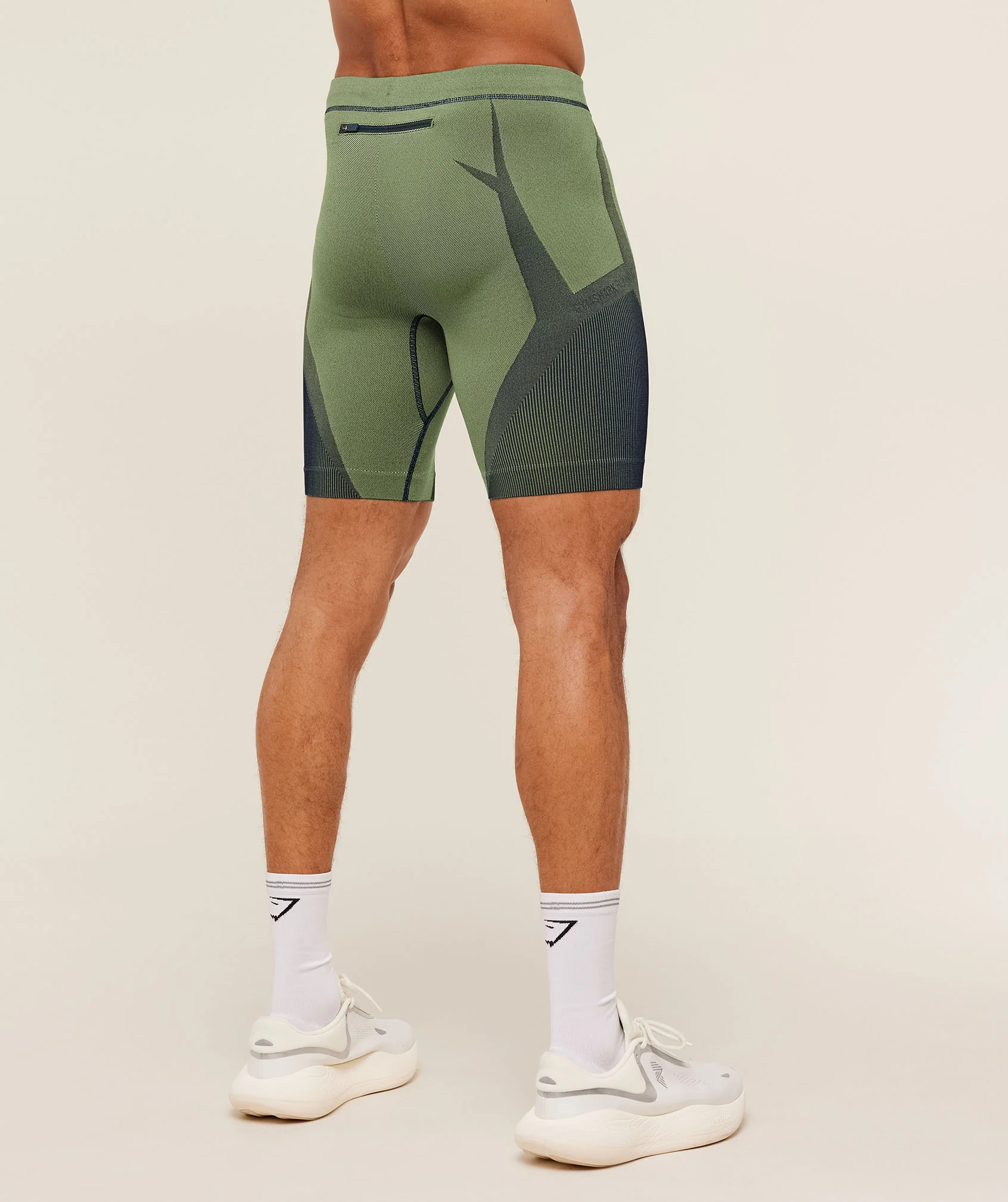 Gymshark Seamless Running Half Tight - Stealth Blue / Sorbet Yellow - Image 2