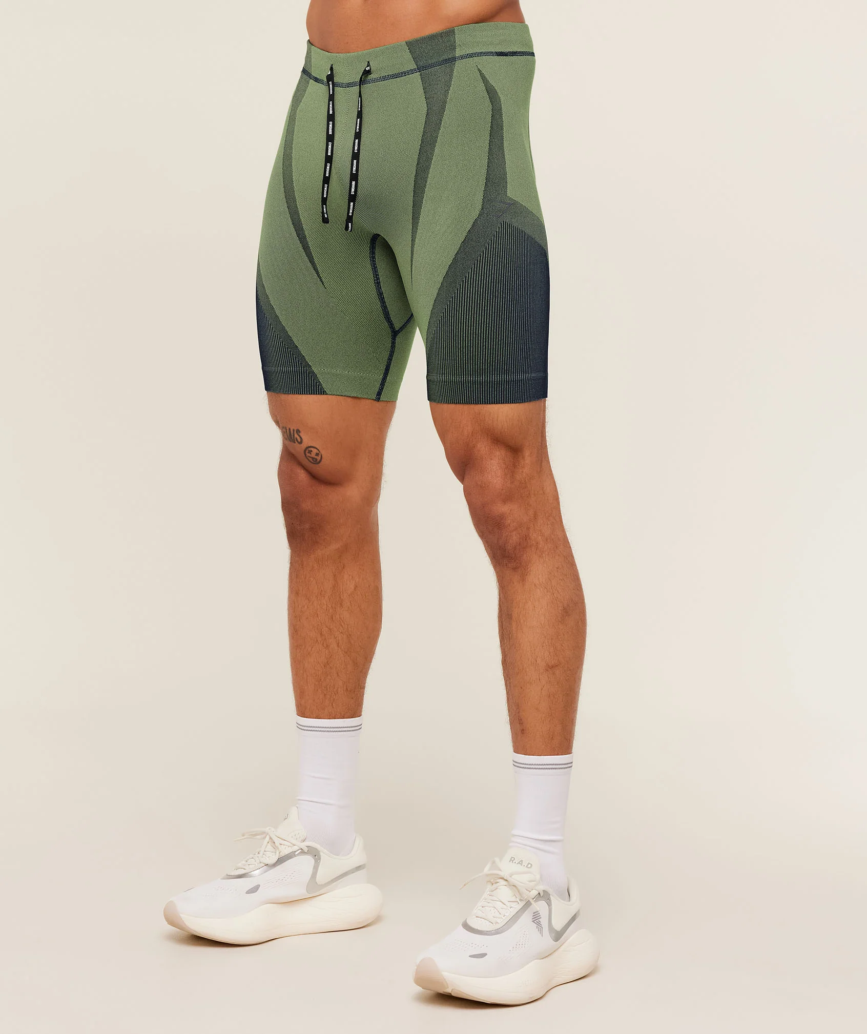 Gymshark Seamless Running Half Tight - Stealth Blue / Sorbet Yellow - Image 3