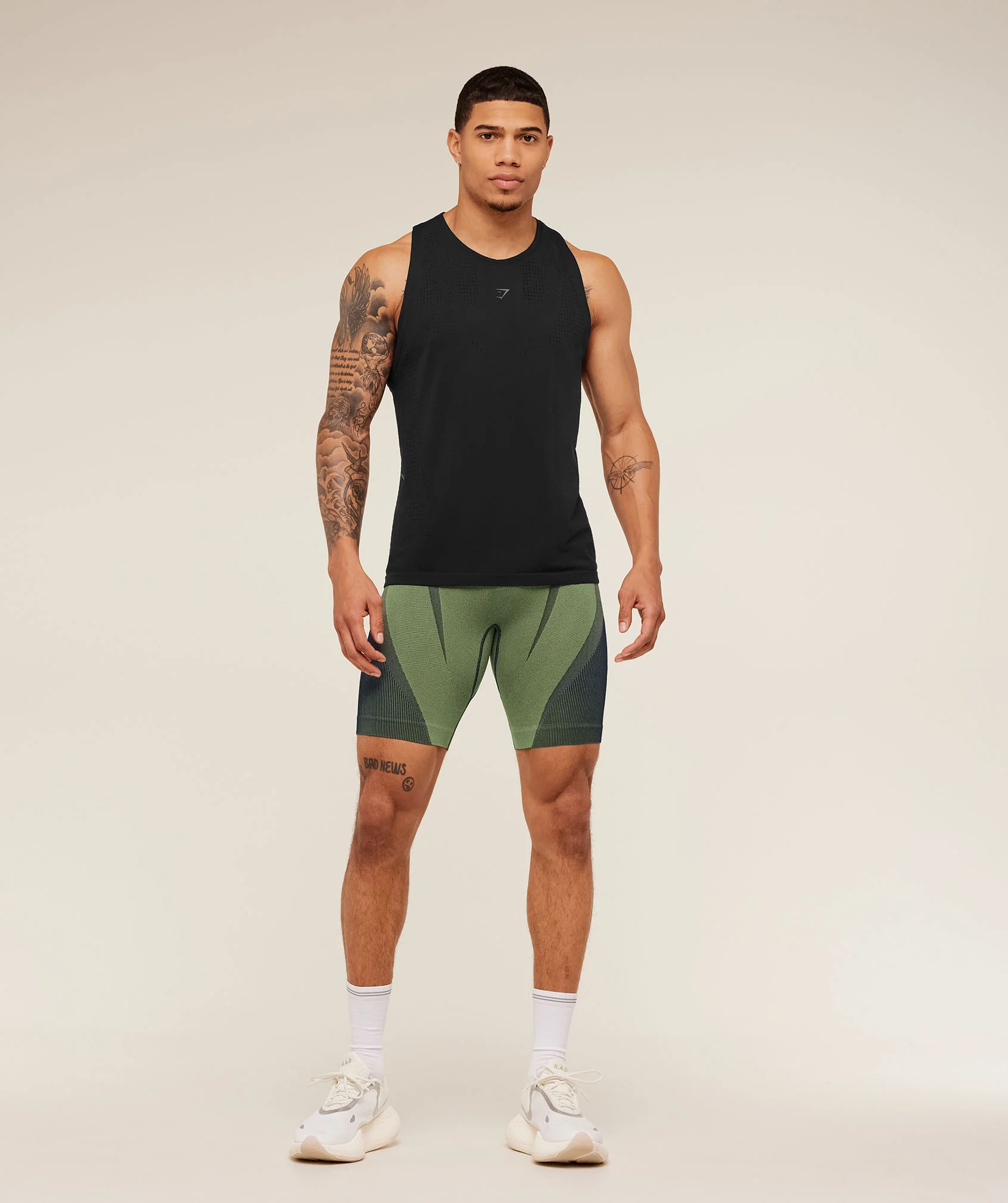 Gymshark Seamless Running Half Tight - Stealth Blue / Sorbet Yellow - Image 4