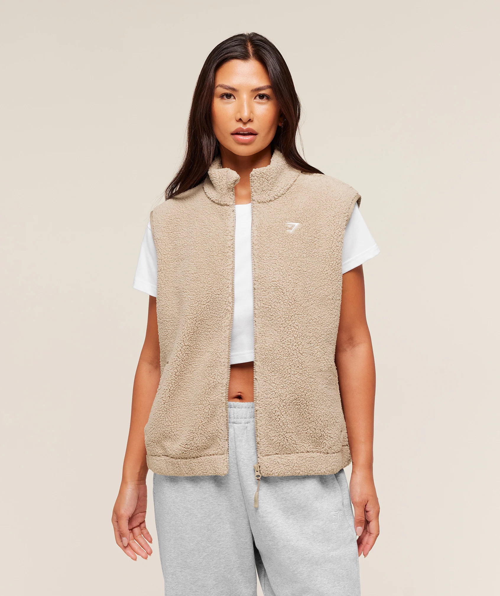 Gymshark Sherpa Gilet - Cement Brown
