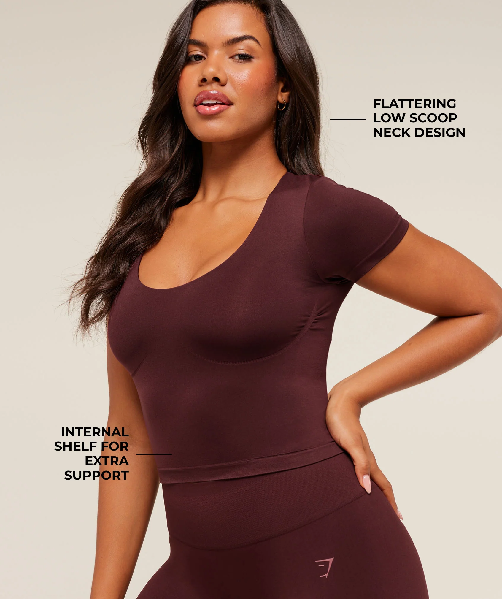 Gymshark Soft Sculpt T-Shirt With Shelf - Rich Maroon - Image 2