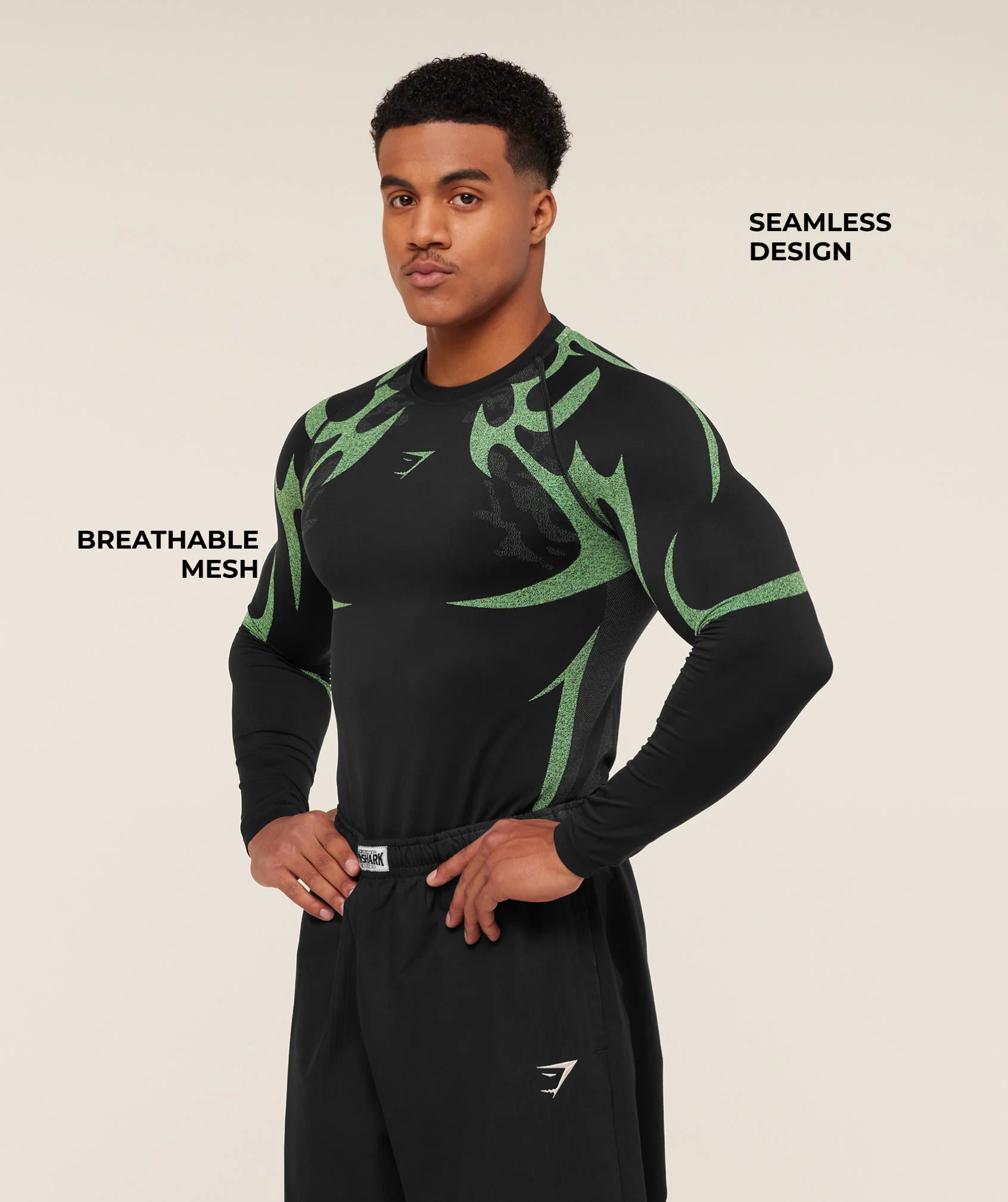 Gymshark Storm Seamless Long Sleeve T-Shirt - Black/Active Green - Image 3