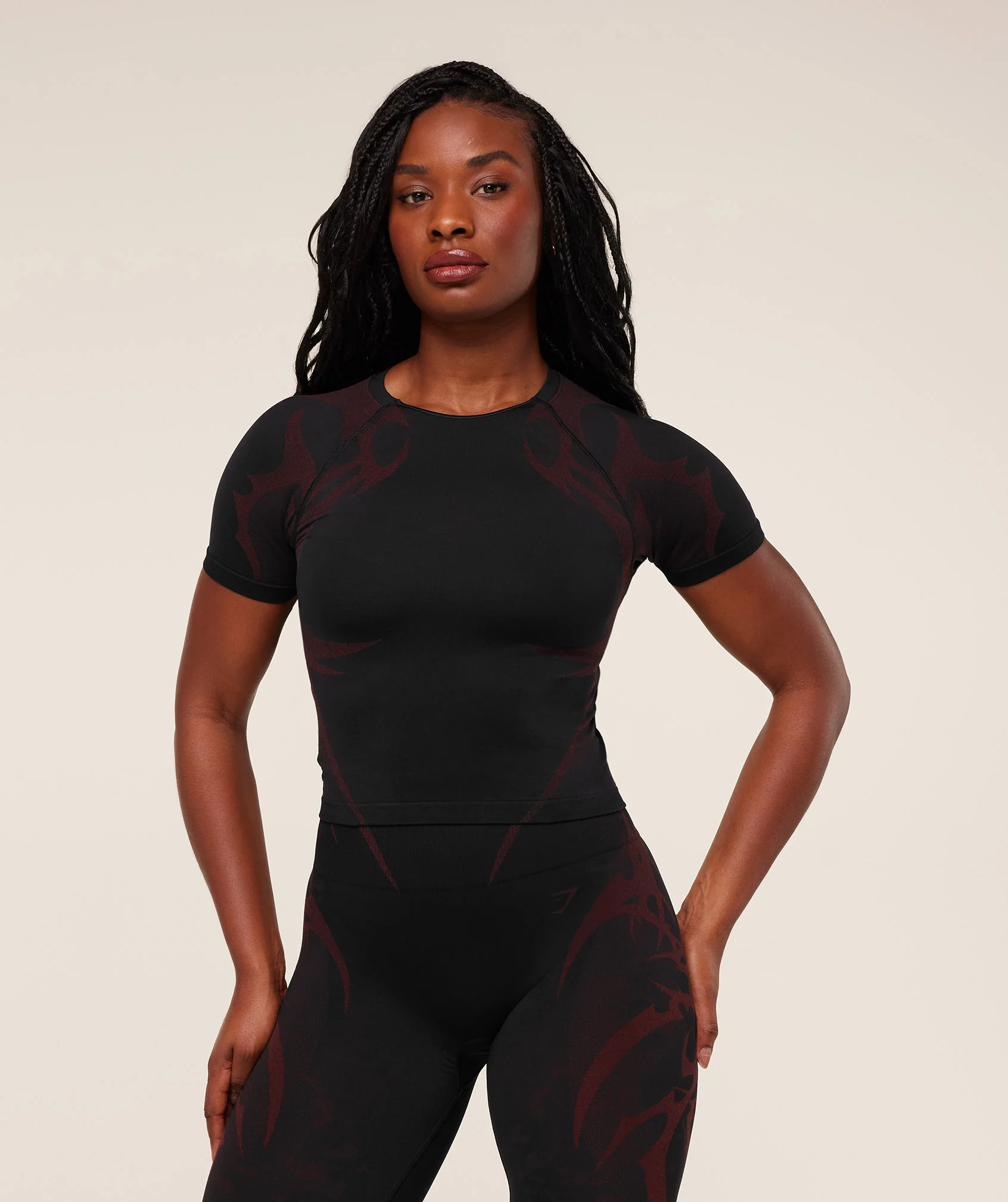 Gymshark Storm Seamless Top - Black/Rich Maroon
