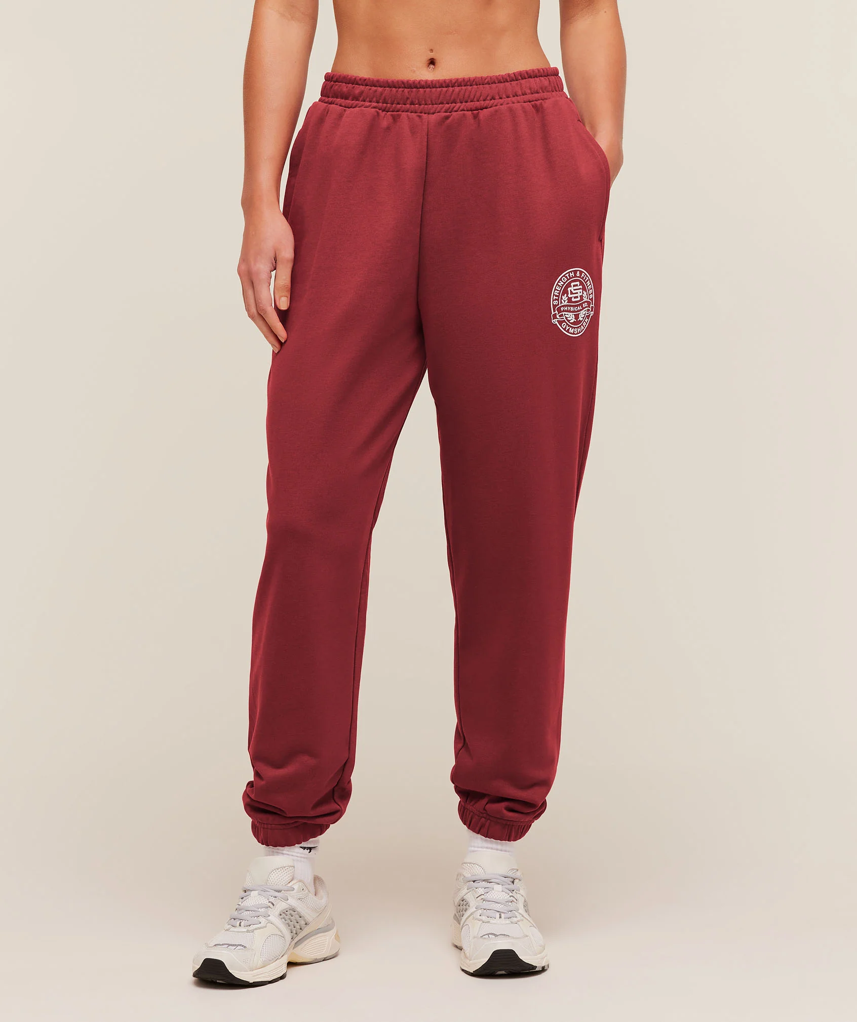 Gymshark Strength and Fitness Crest Graphic Joggers - Athletic Burgundy