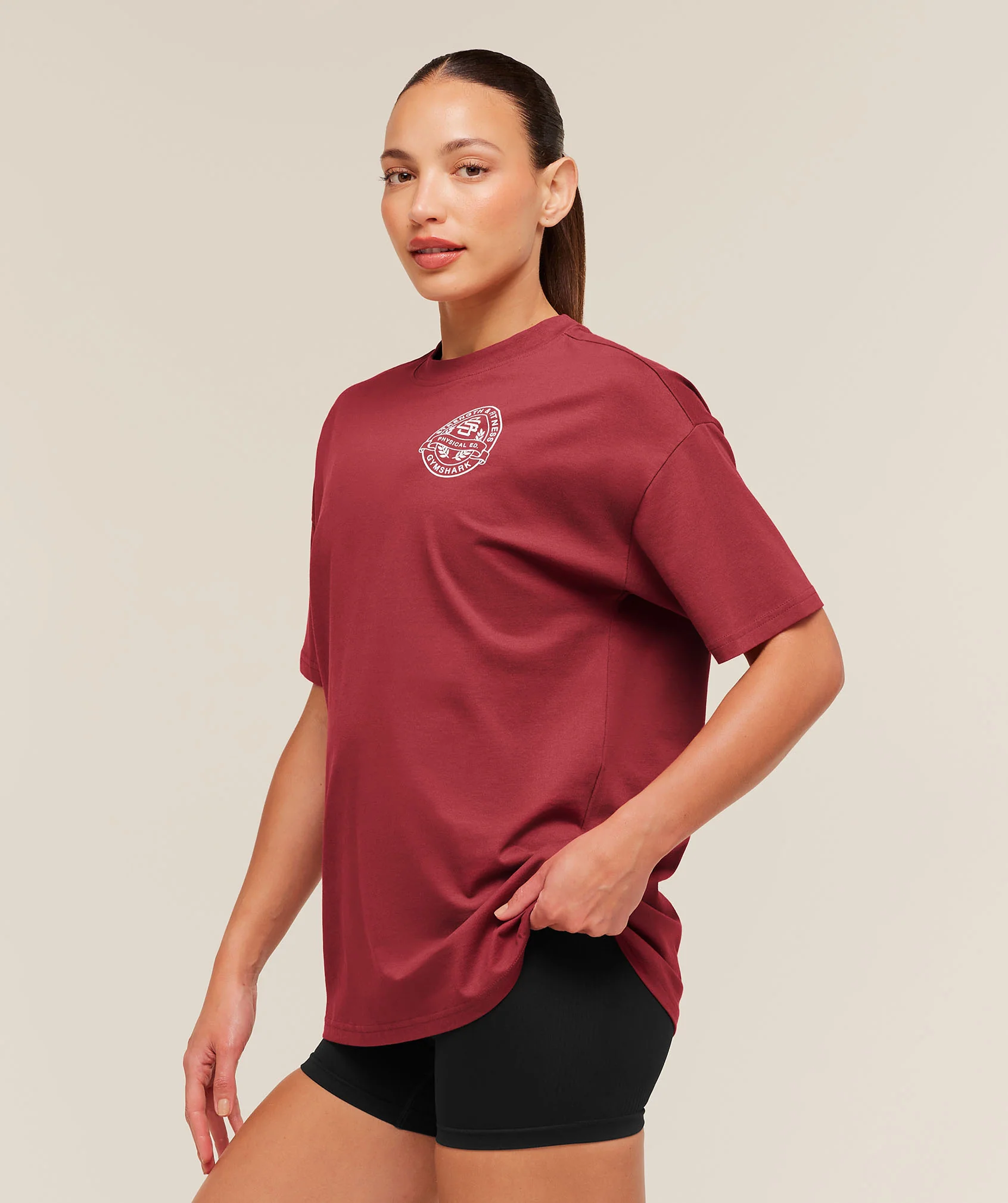 Gymshark Strength and Fitness Crest Graphic T-Shirt - Athletic Burgundy - Image 2
