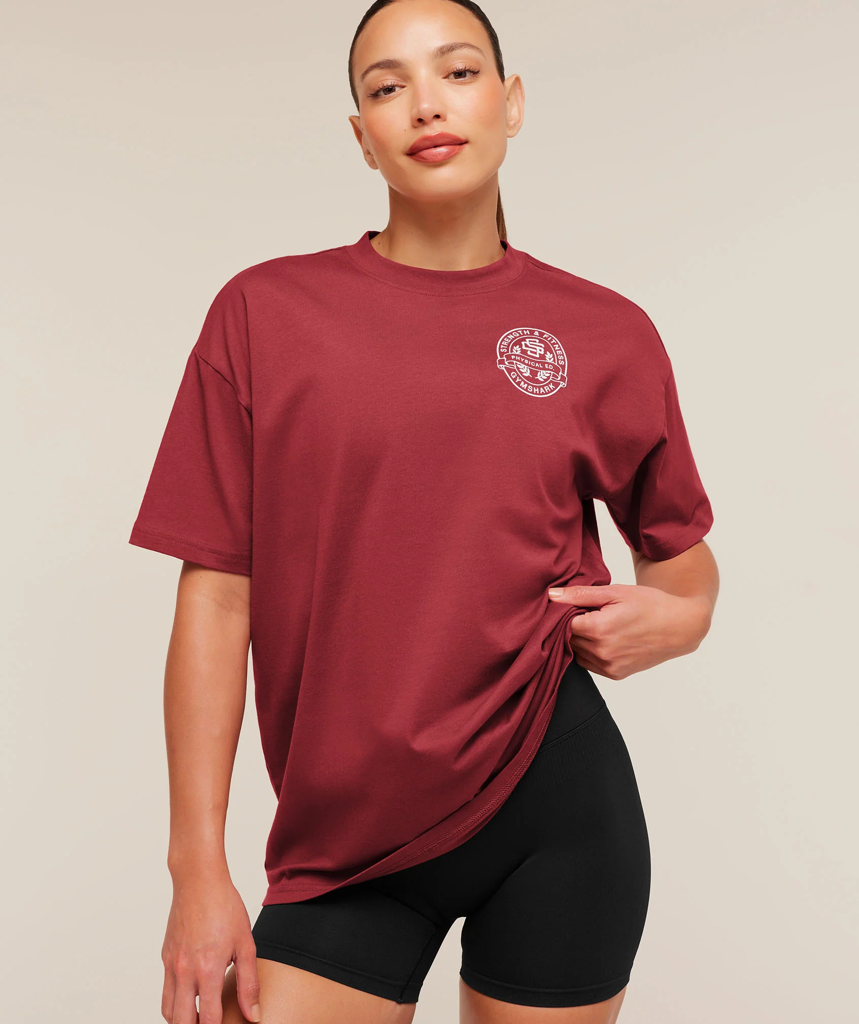 Gymshark Strength and Fitness Crest Graphic T-Shirt - Athletic Burgundy - Image 4