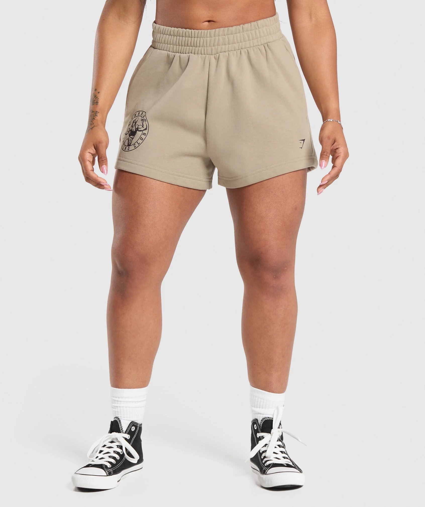 Gymshark Strong Girl Lifting Club Graphic Shorts - Sand Brown