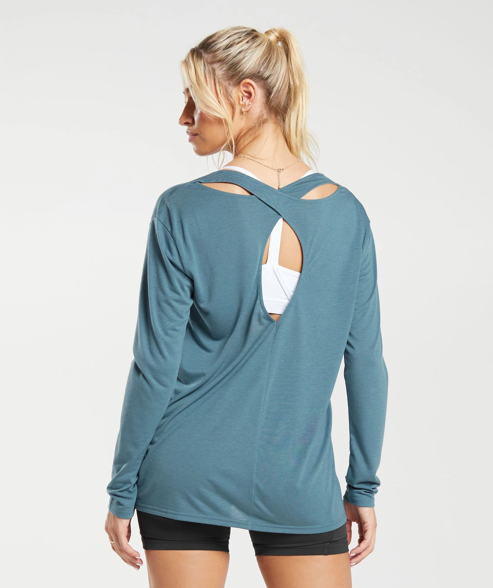 Gymshark Super Soft Cut-Out Long Sleeve Top - Denim Teal - Image 2