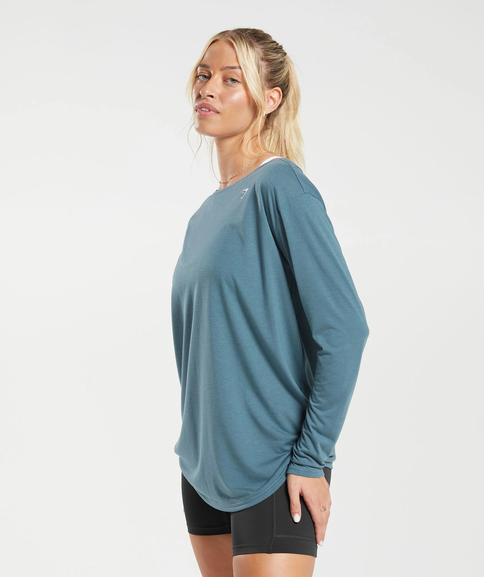 Gymshark Super Soft Cut-Out Long Sleeve Top - Denim Teal - Image 3