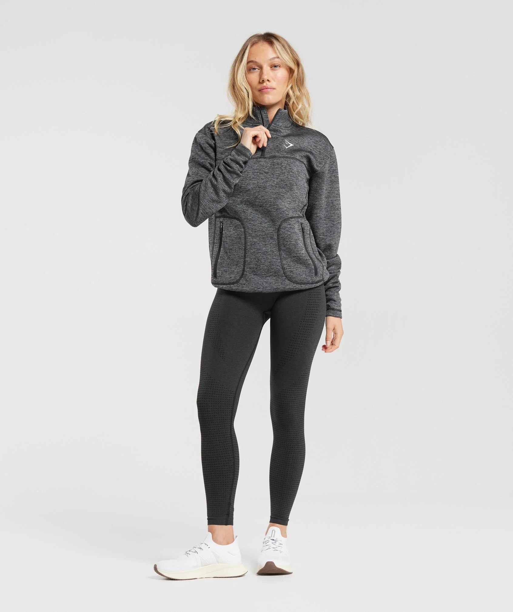Gymshark Thermal Fleece 1/4 Zip Pullover - Black/Pitch Grey - Image 4