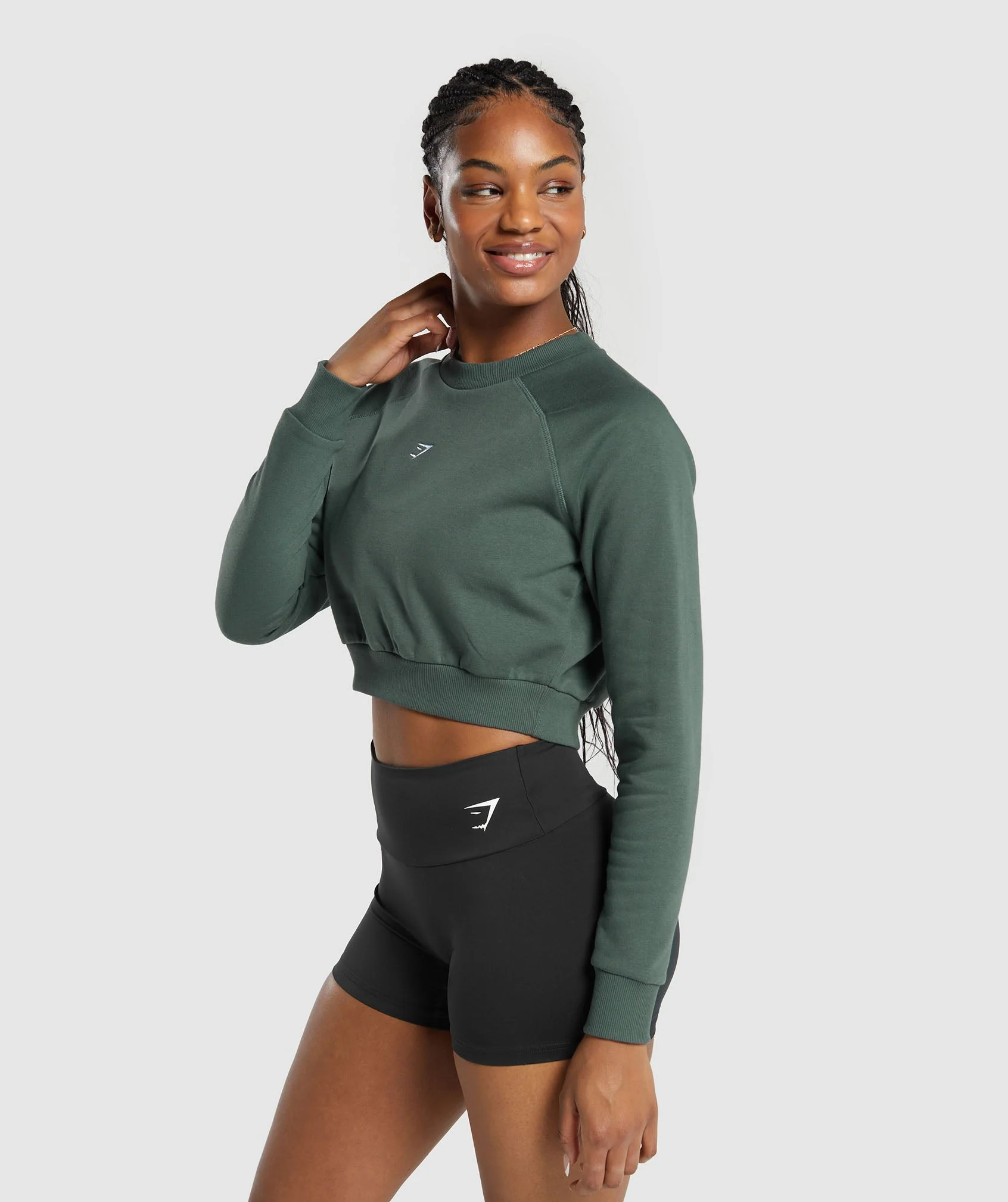 Gymshark Training Fleece Cropped Sweatshirt - Slate Teal - Image 3