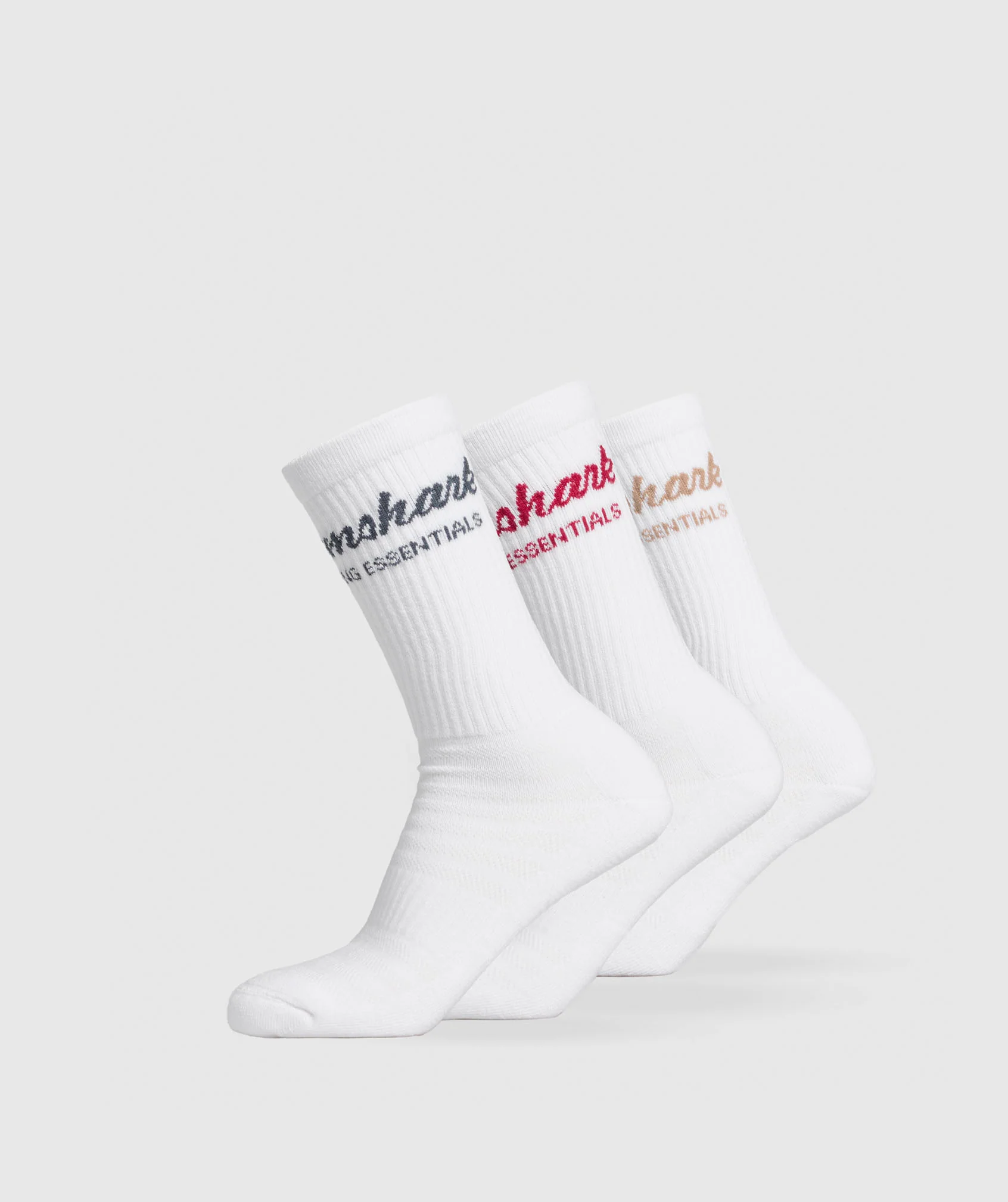 DNU - Gymshark Trucker Crew Sock 3pk - White/Titanium Blue/Conditioning Red/Deep Fawn Brown