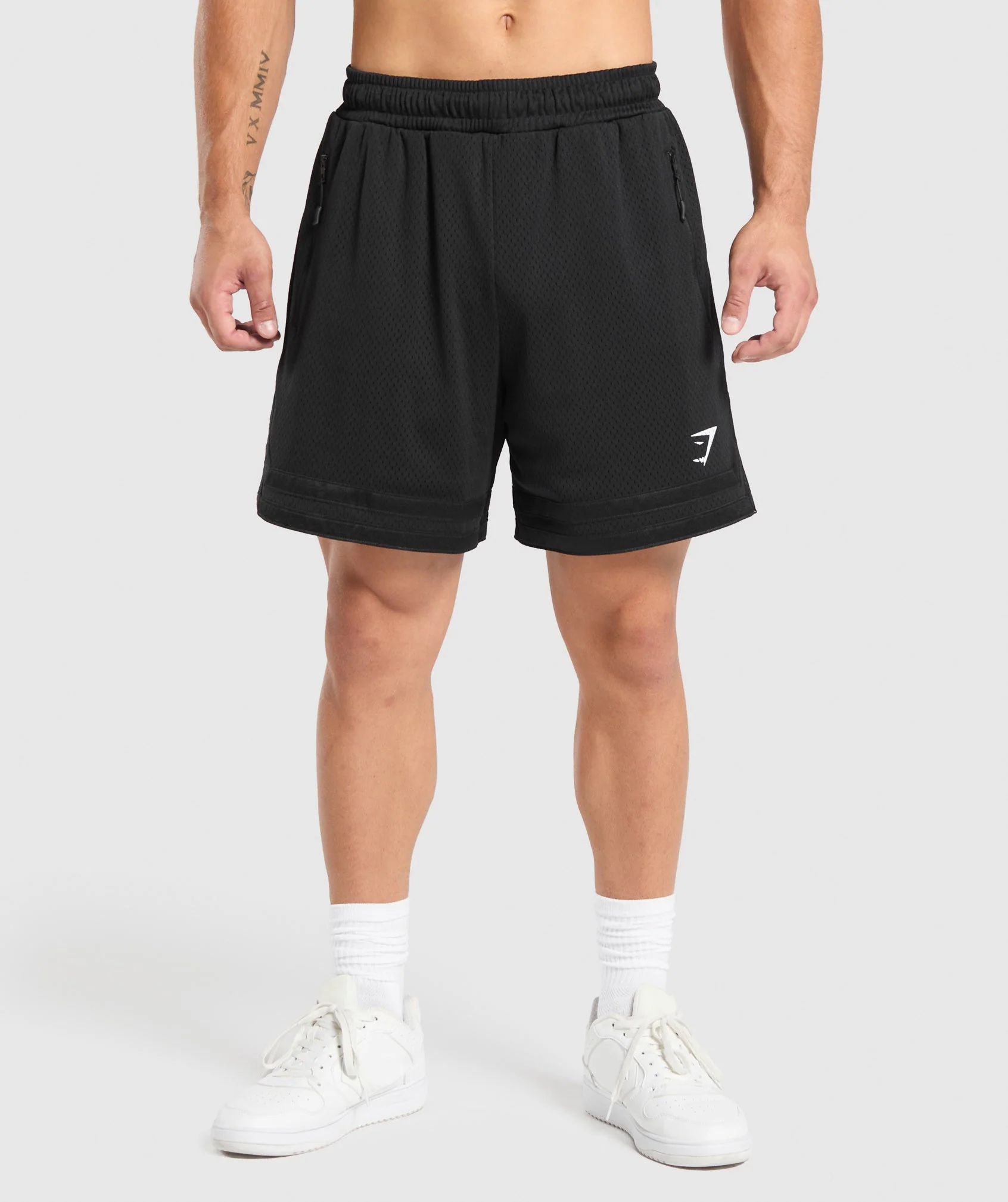 Gymshark Campus Mesh Shorts - Black/White Logo - Image 2