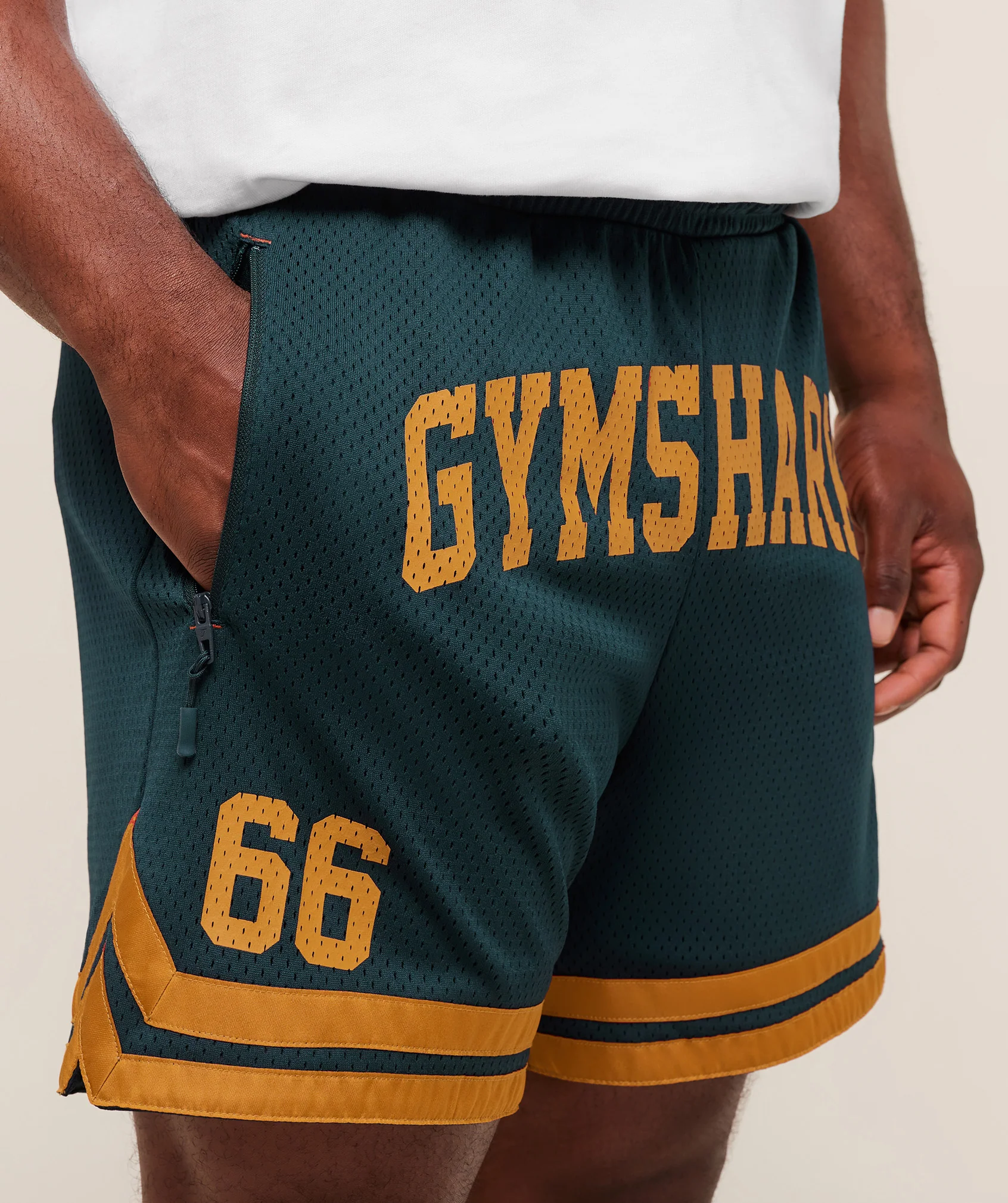 Gymshark Campus Mesh Shorts - Deep Petrol Blue/Antique Gold - Image 5