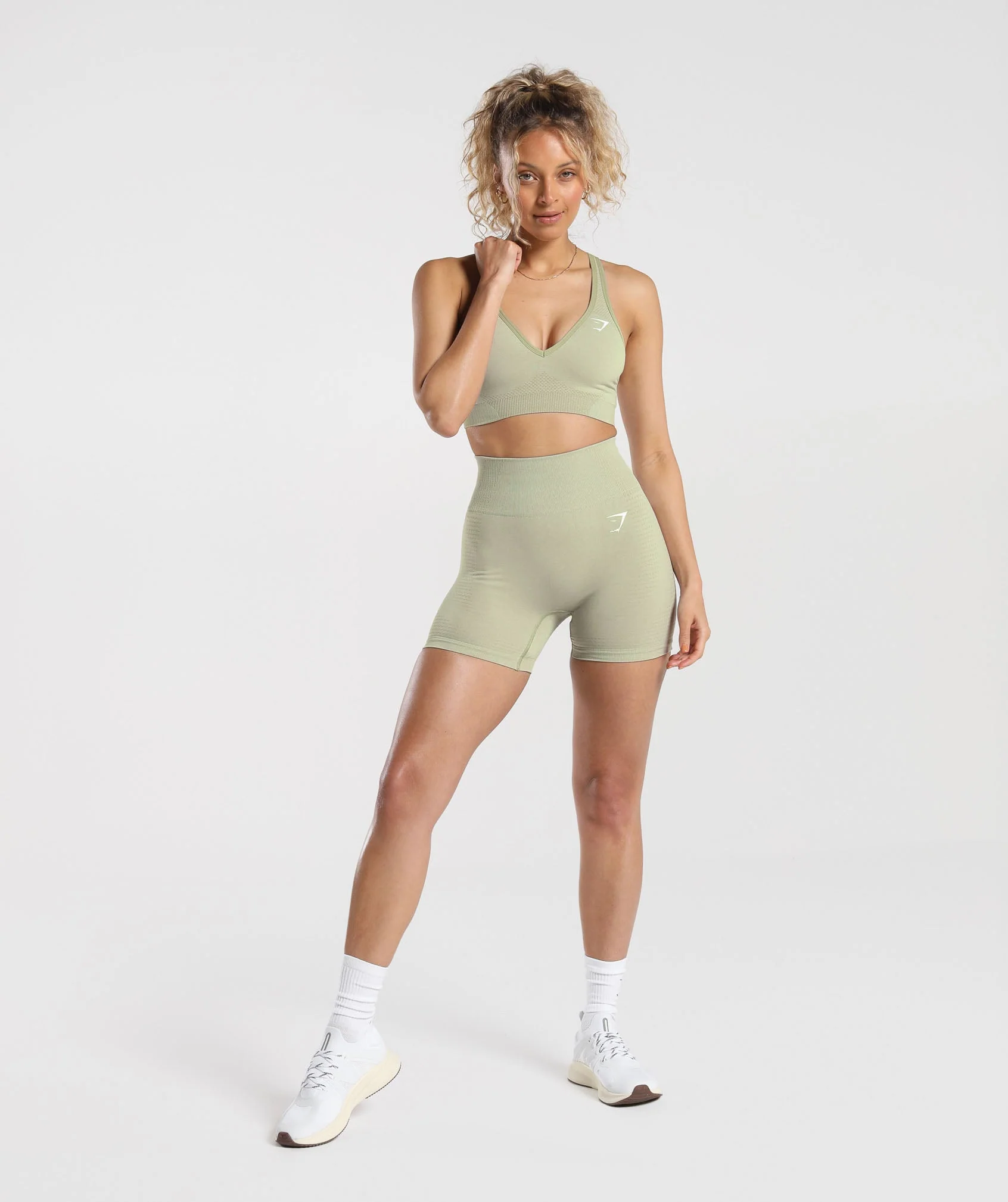 Gymshark Vital Seamless Shorts - Light Sage Green Marl - Image 4