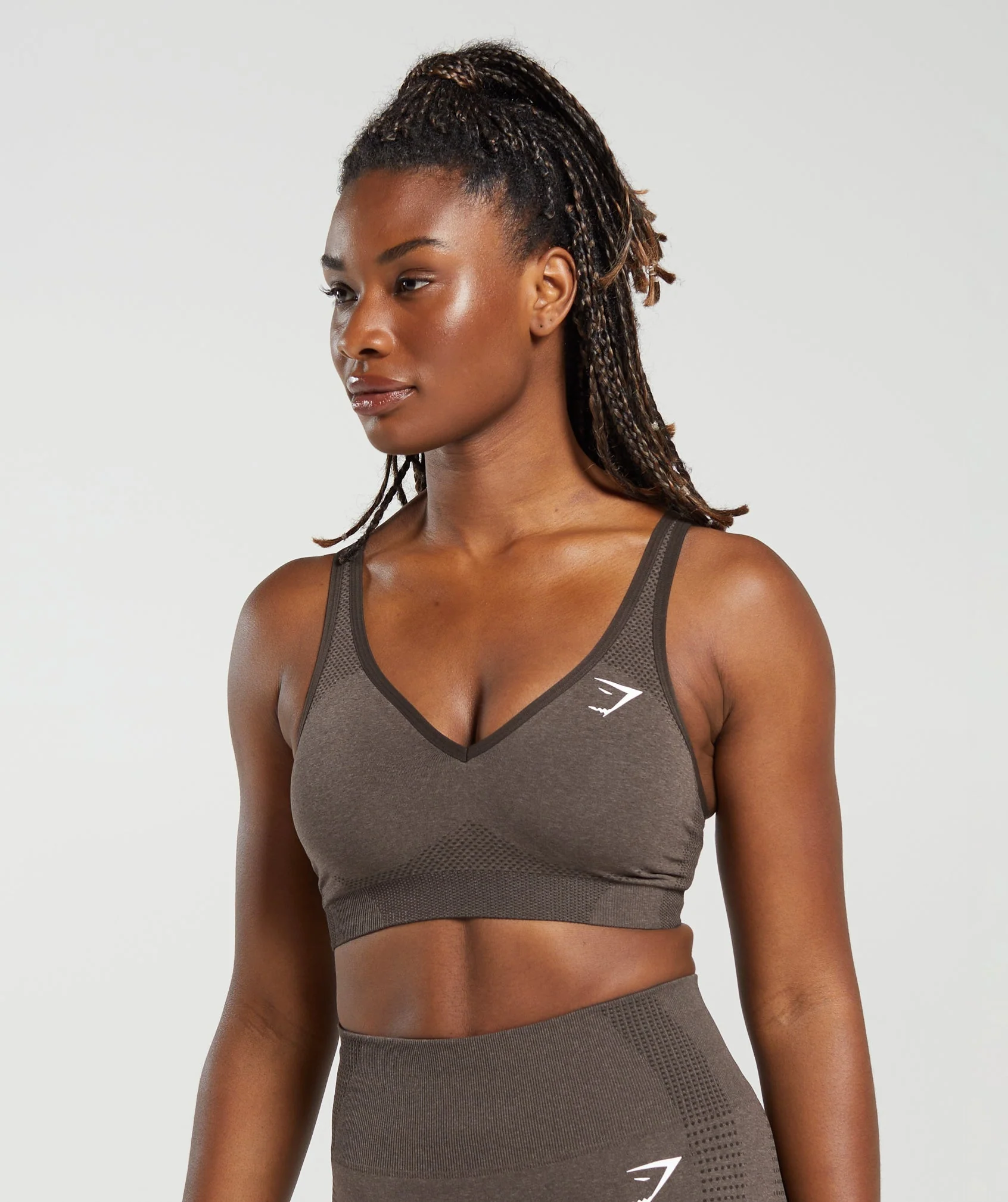 Gymshark Vital V Neck Sports Bra - Brown Marl - Image 3