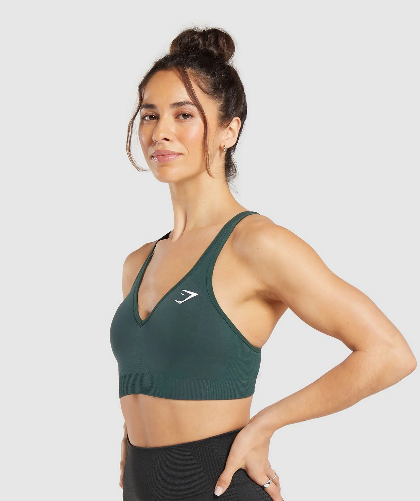 Gymshark Vital V Neck Sports Bra - Woodland Green Marl - Image 3