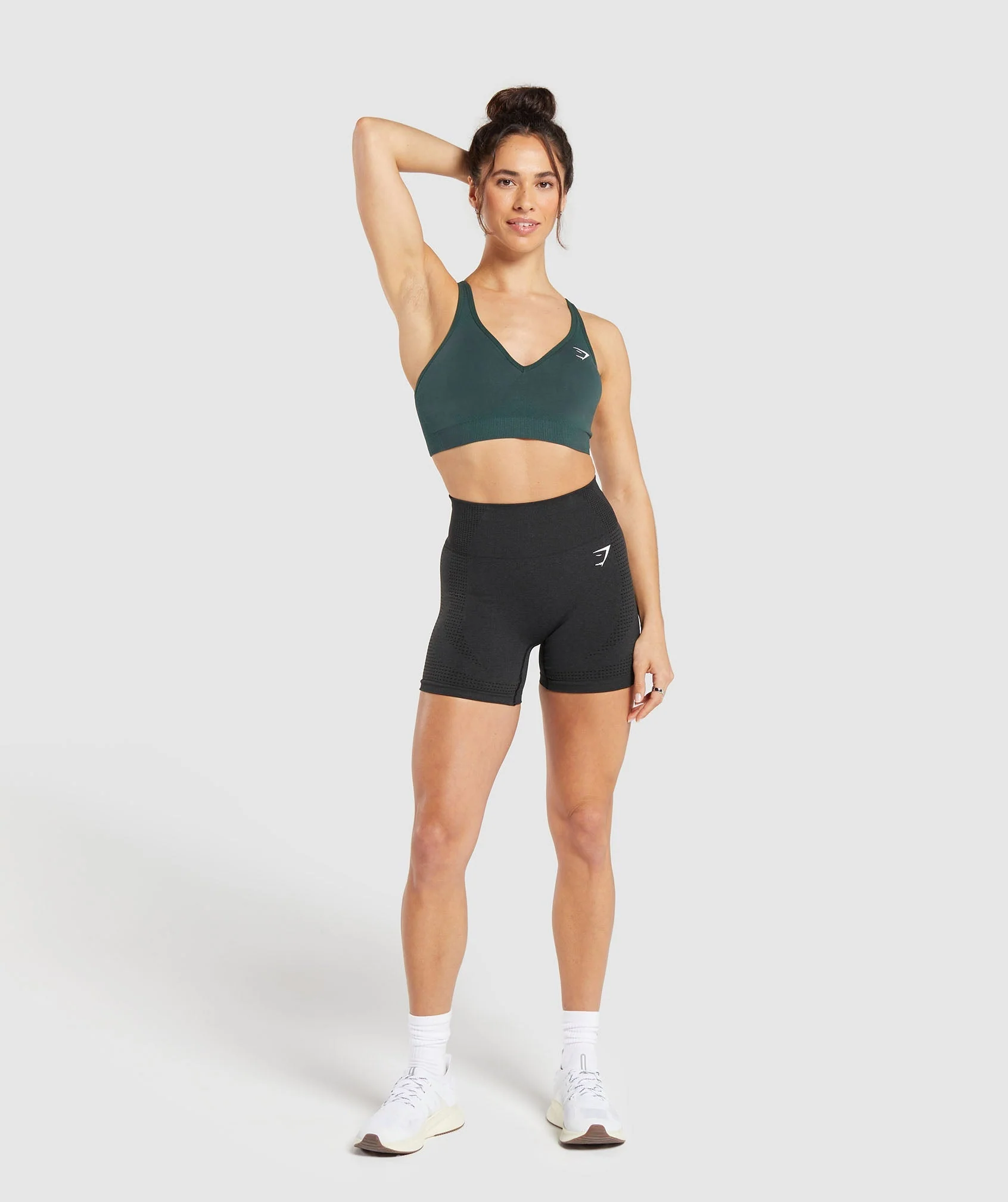 Gymshark Vital V Neck Sports Bra - Woodland Green Marl - Image 4