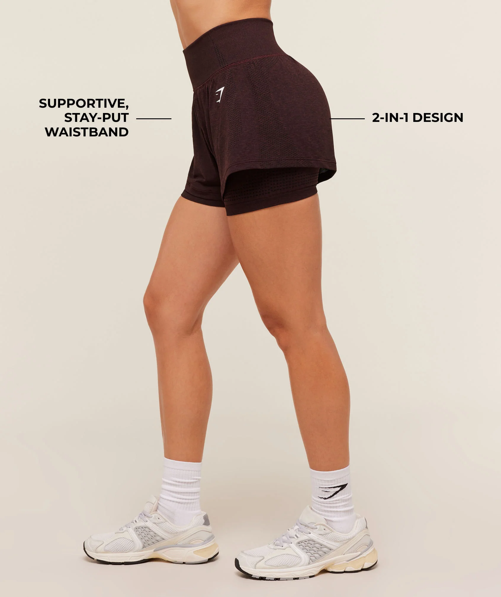 Gymshark Vital 2-in-1 Shorts - Rich Maroon/Marl - Image 2