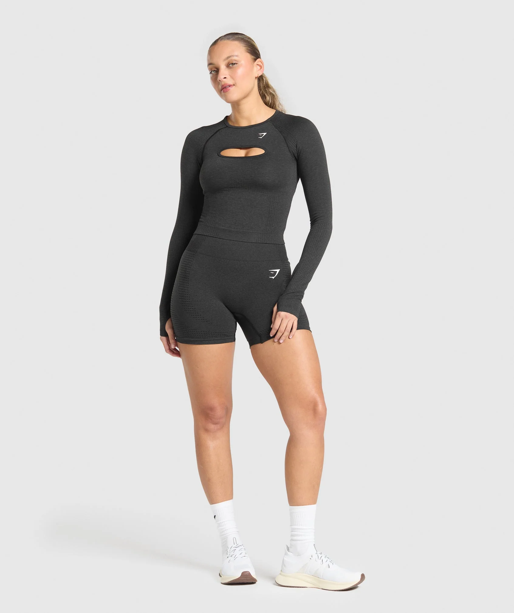 Gymshark Vital Long Sleeve Cut Out Top - Black Marl - Image 7