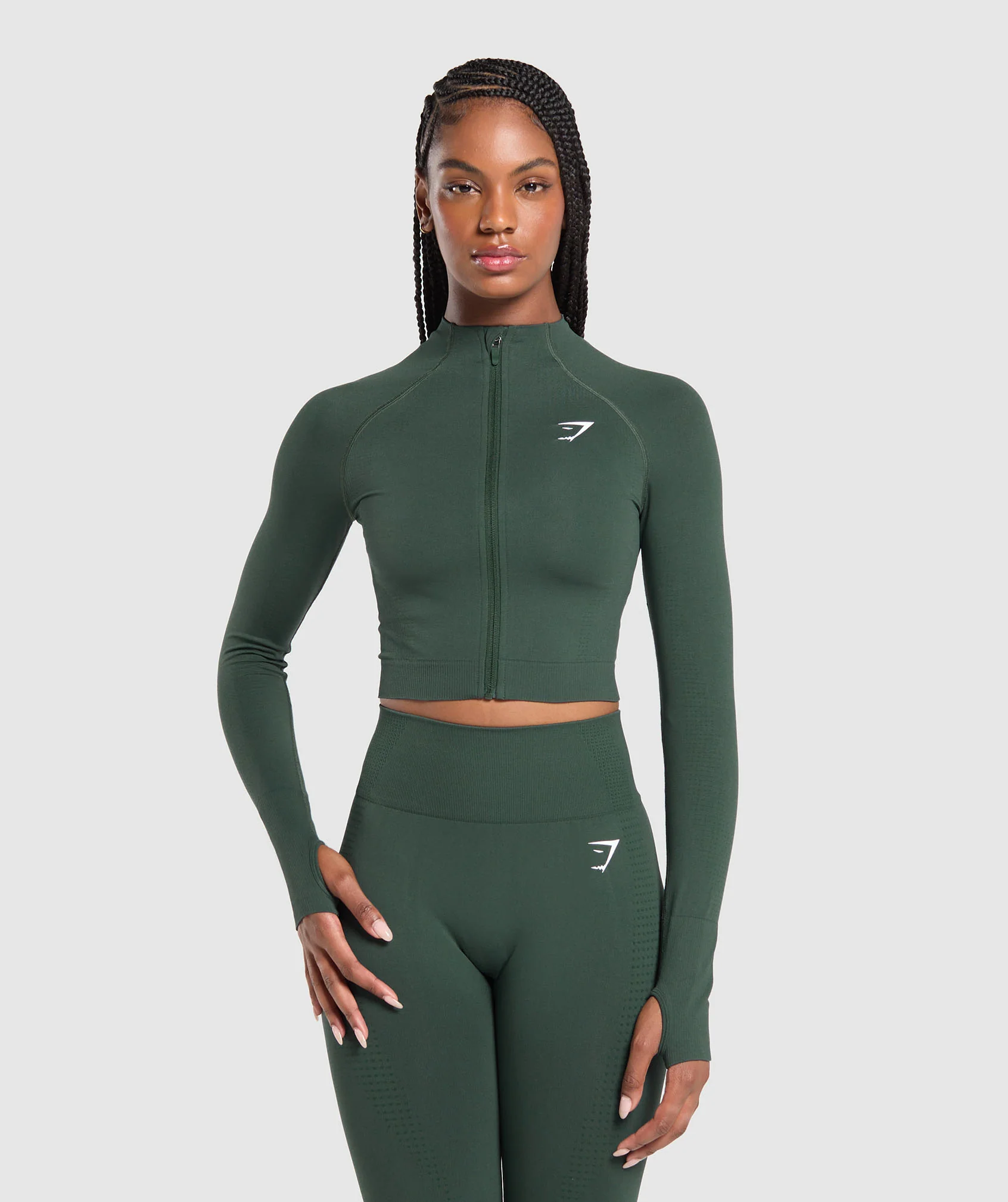 Gymshark Vital Seamless Midi Zip 2.0 Pullover - Woodland Green Marl