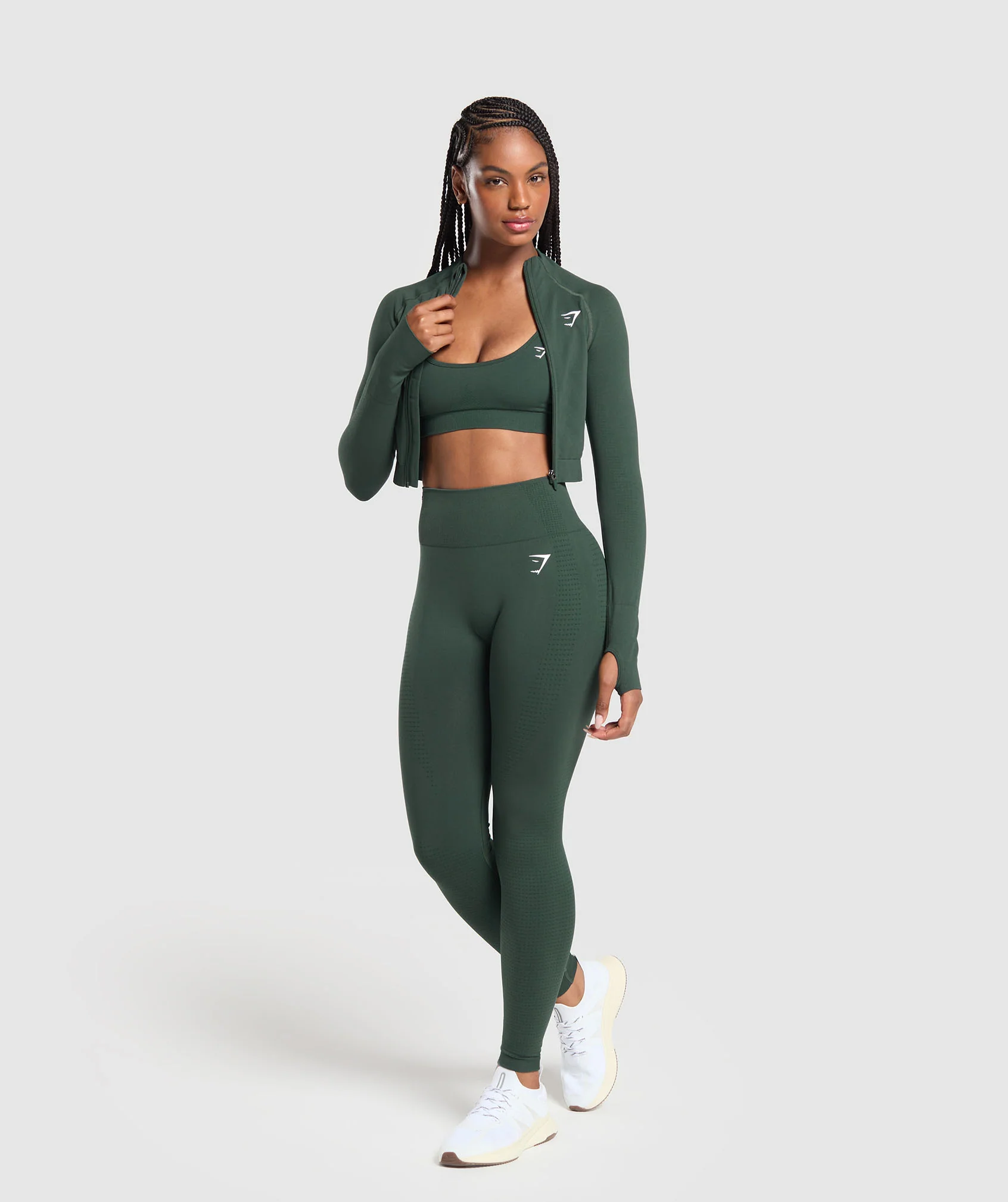 Gymshark Vital Seamless Midi Zip 2.0 Pullover - Woodland Green Marl - Image 4