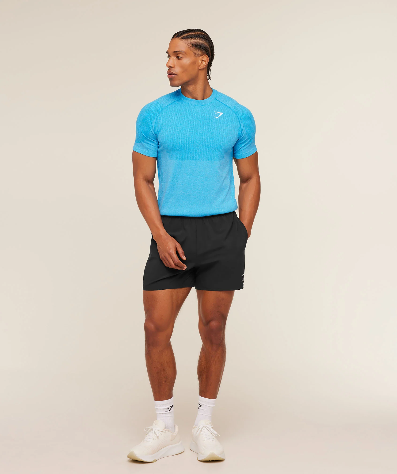 Gymshark Vital Seamless T-Shirt - White/Brand Blue - Image 5
