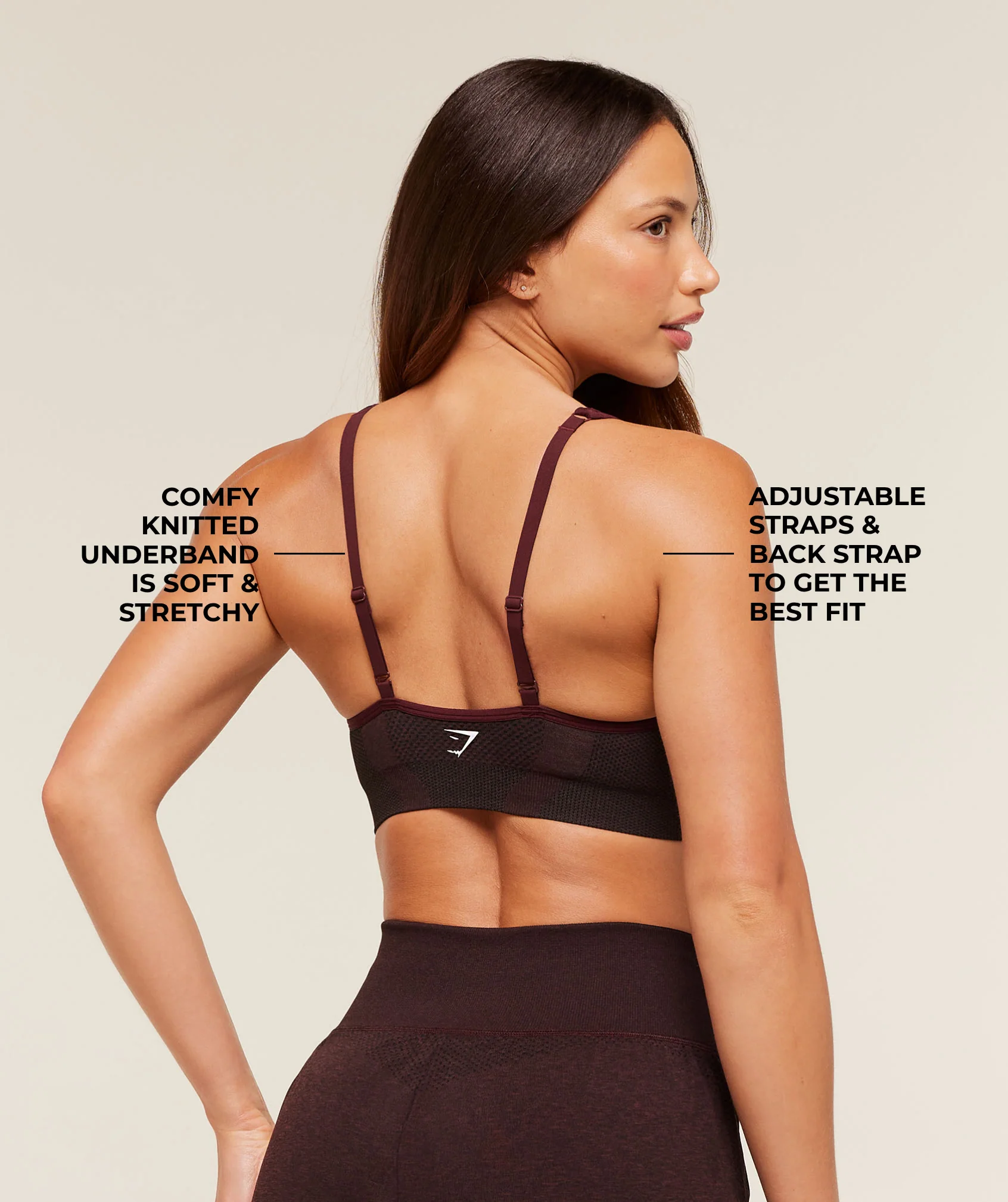 Gymshark Vital V Neck Sports Bra - Rich Maroon/Marl - Image 2