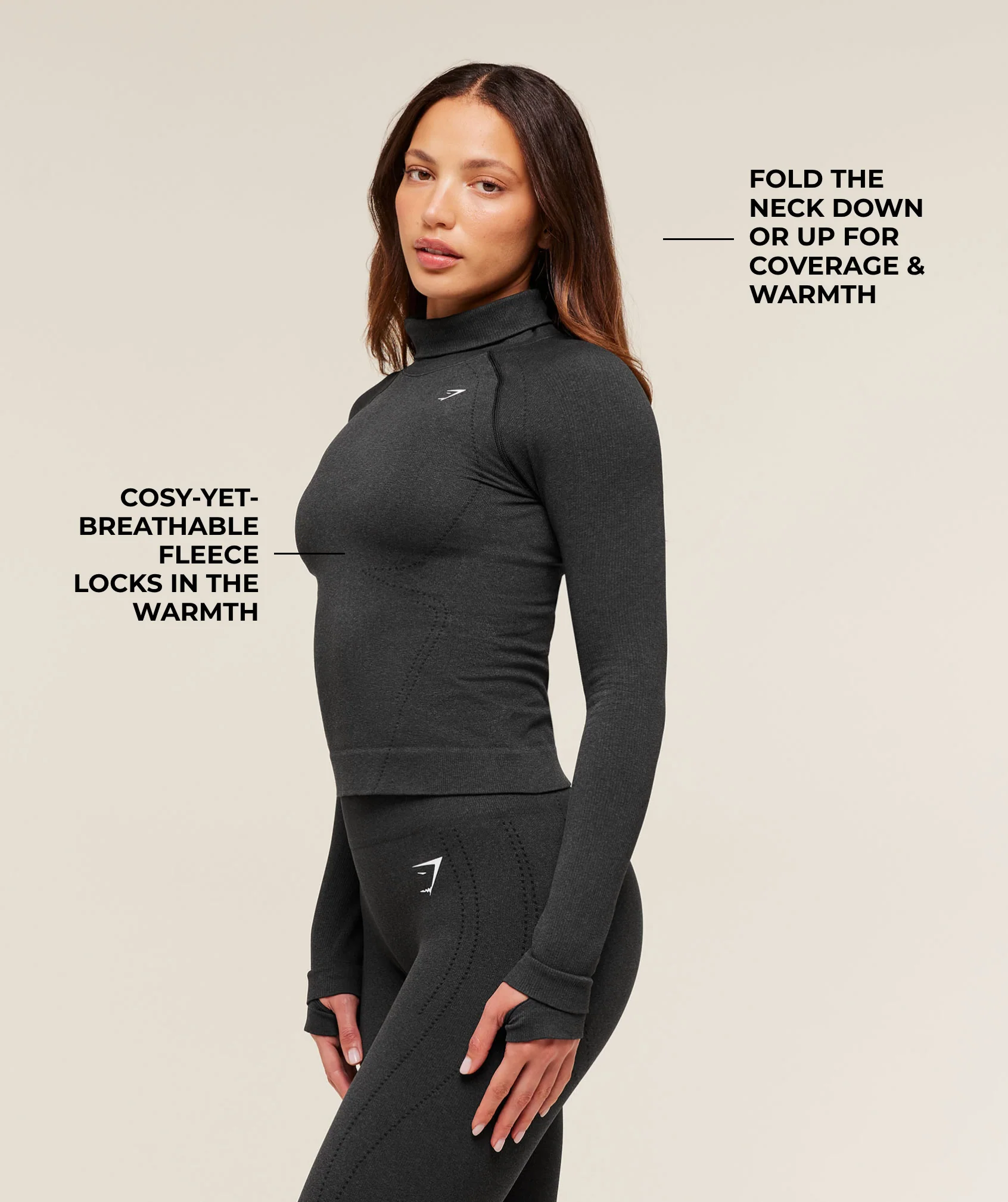 Gymshark Vital Warm Long Sleeve Top - Black Marl - Image 2