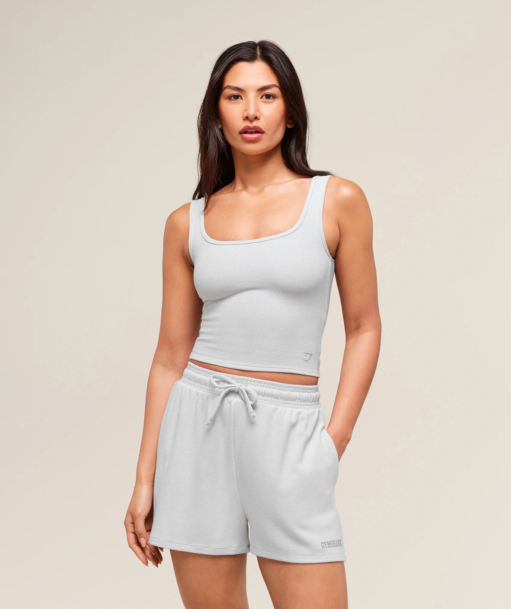 Gymshark Waffle Cropped Tank - Light Grey