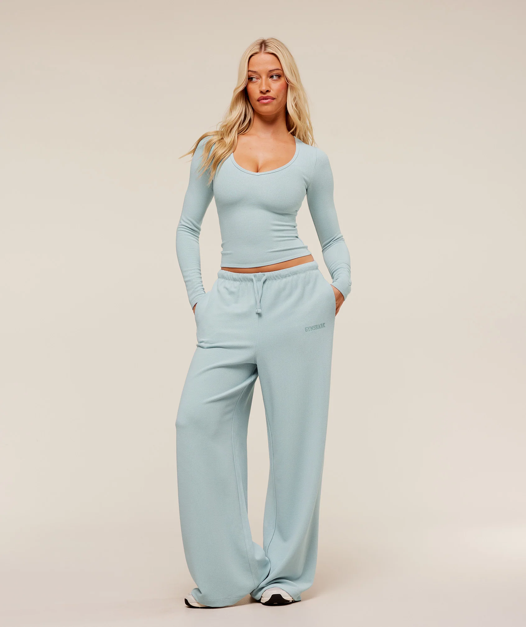 Gymshark Waffle Long Sleeve Top - Smoke Blue - Image 4