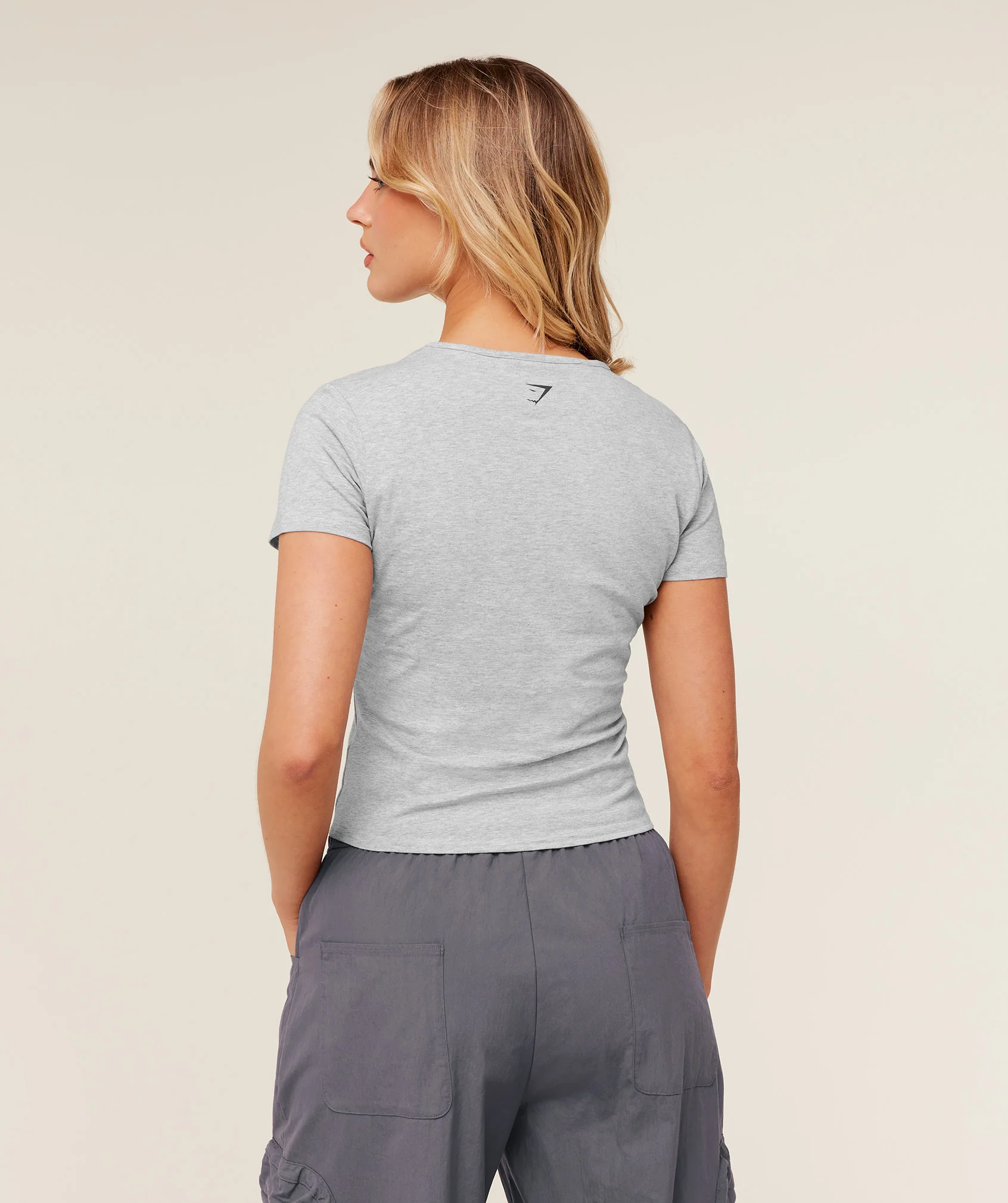 Gymshark Worn Crest Graphic Baby Tee - Light Grey Core Marl - Image 2