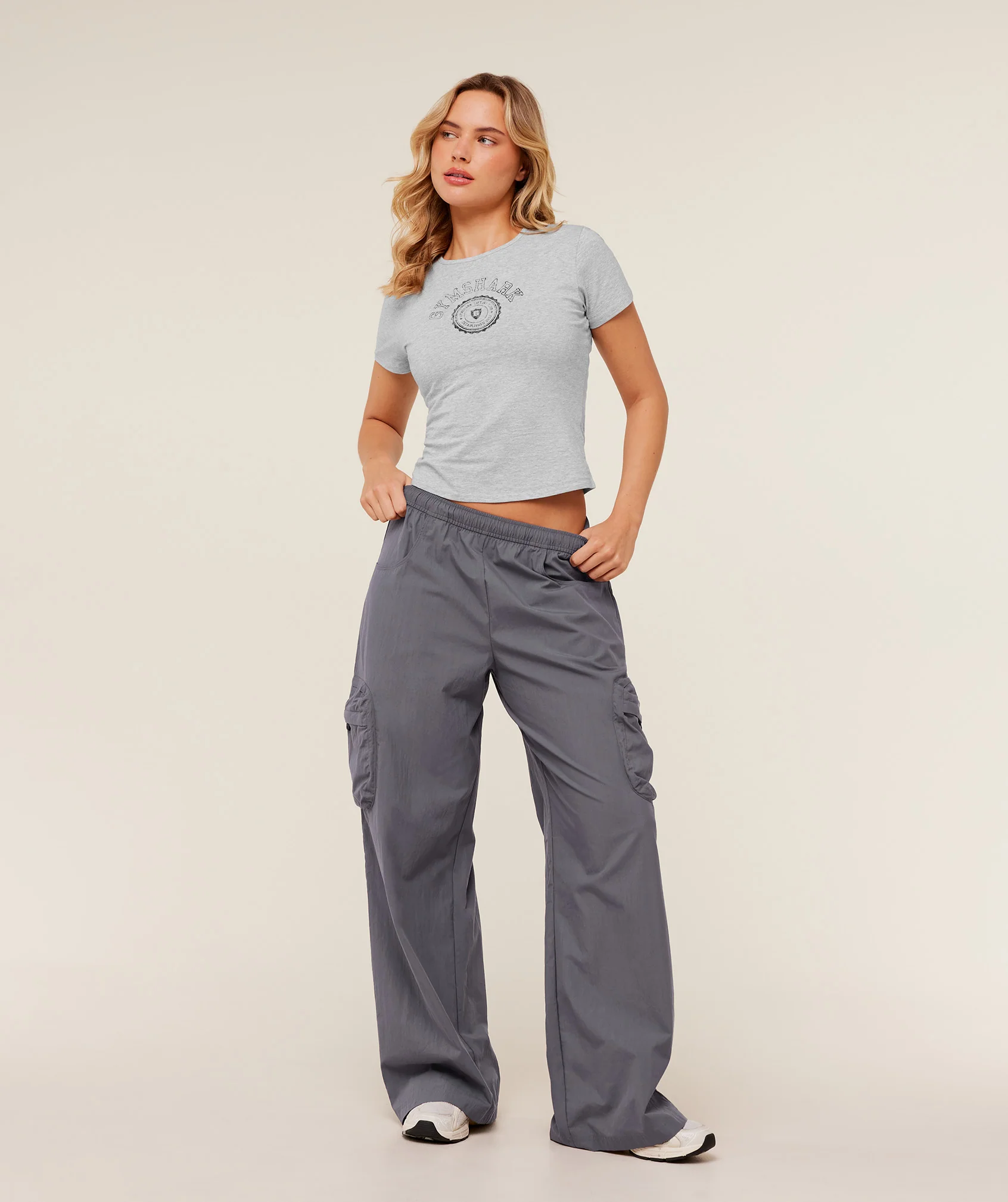 Gymshark Worn Crest Graphic Baby Tee - Light Grey Core Marl - Image 4