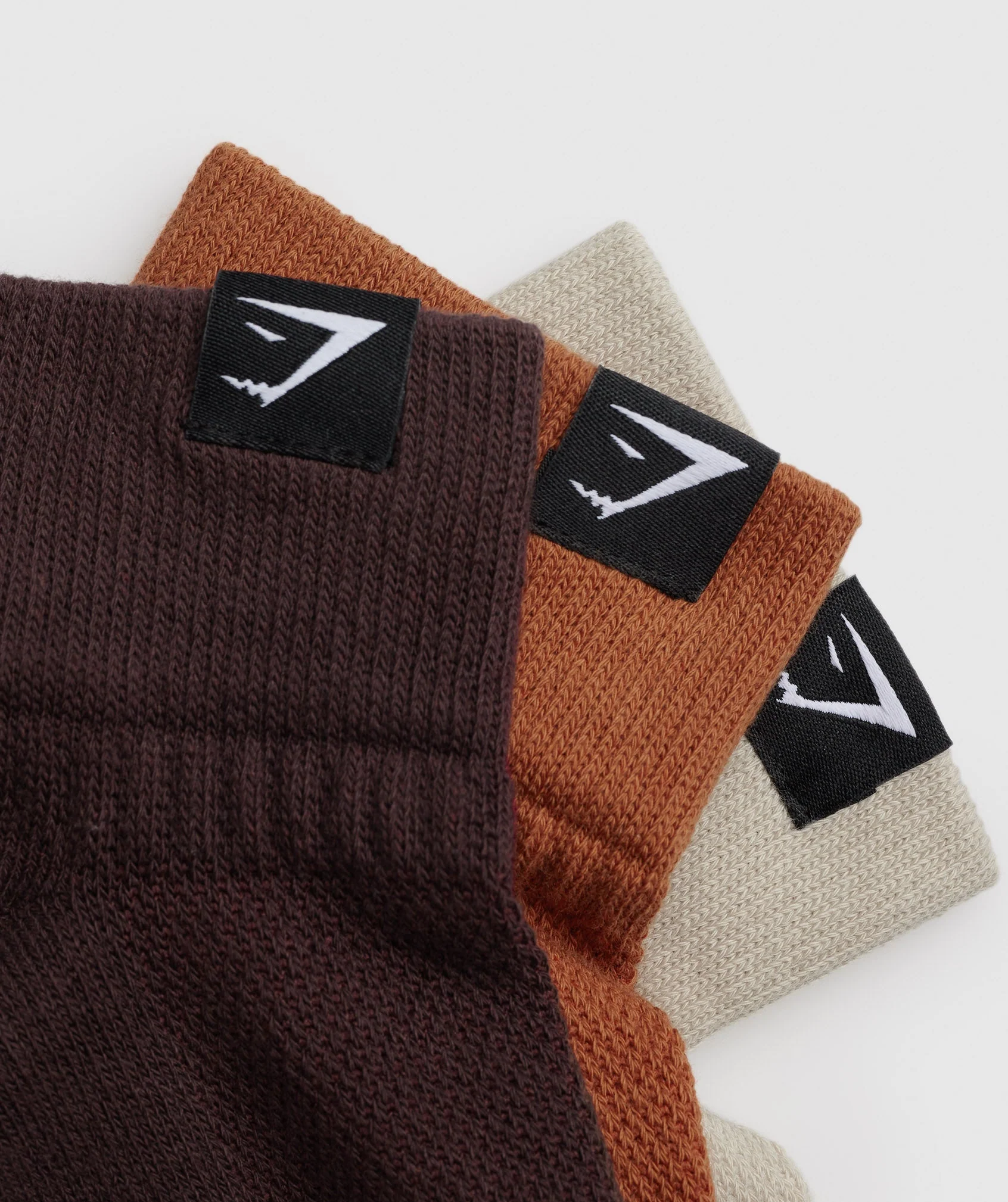 Gymshark Woven Tab Quarter Socks 3pk - Washed Stone Brown/Nutmeg Orange/Shadow Brown - Image 2