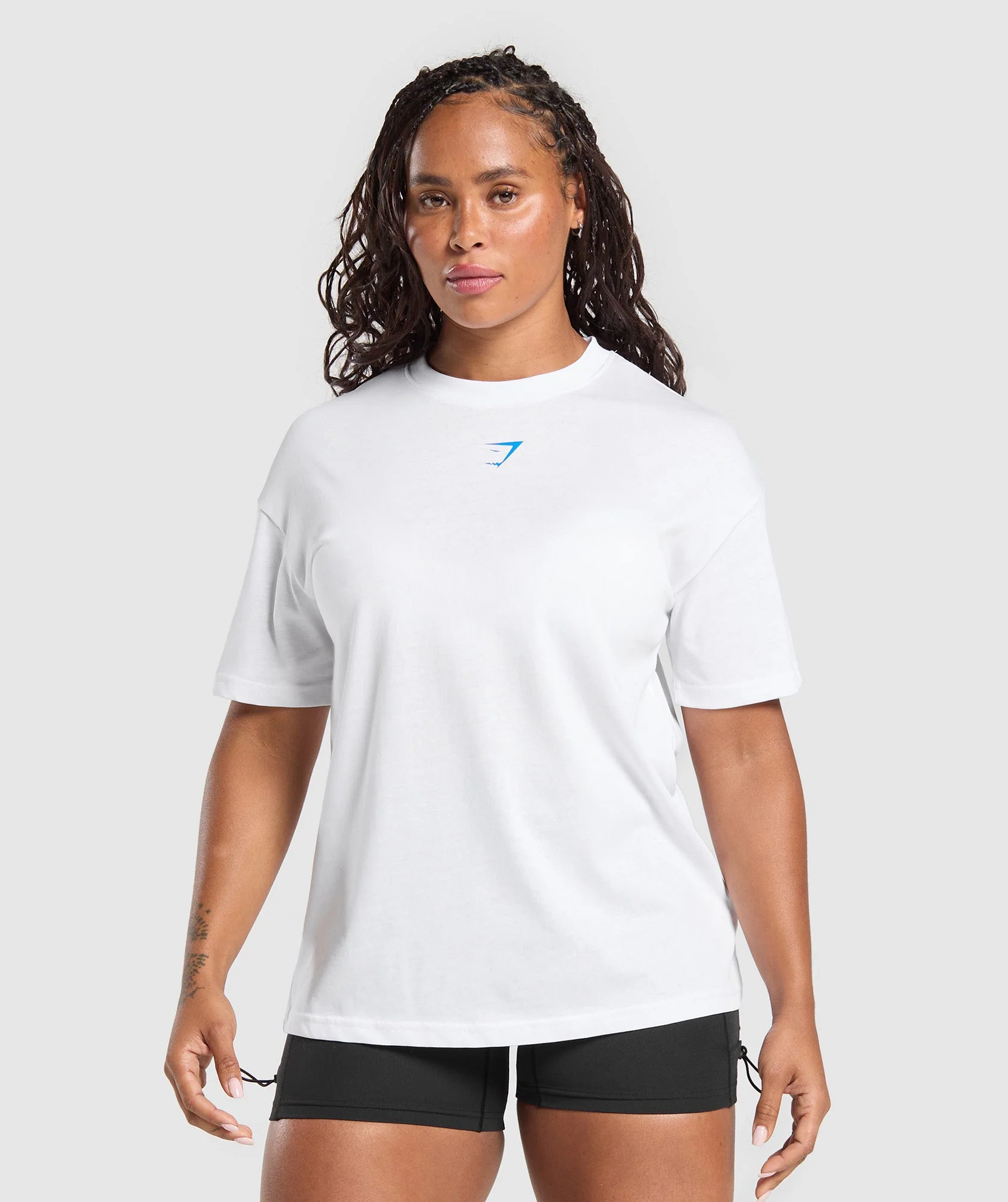 Gymshark GS Power Oversized T-Shirt - White/Barbell Blue - Image 2