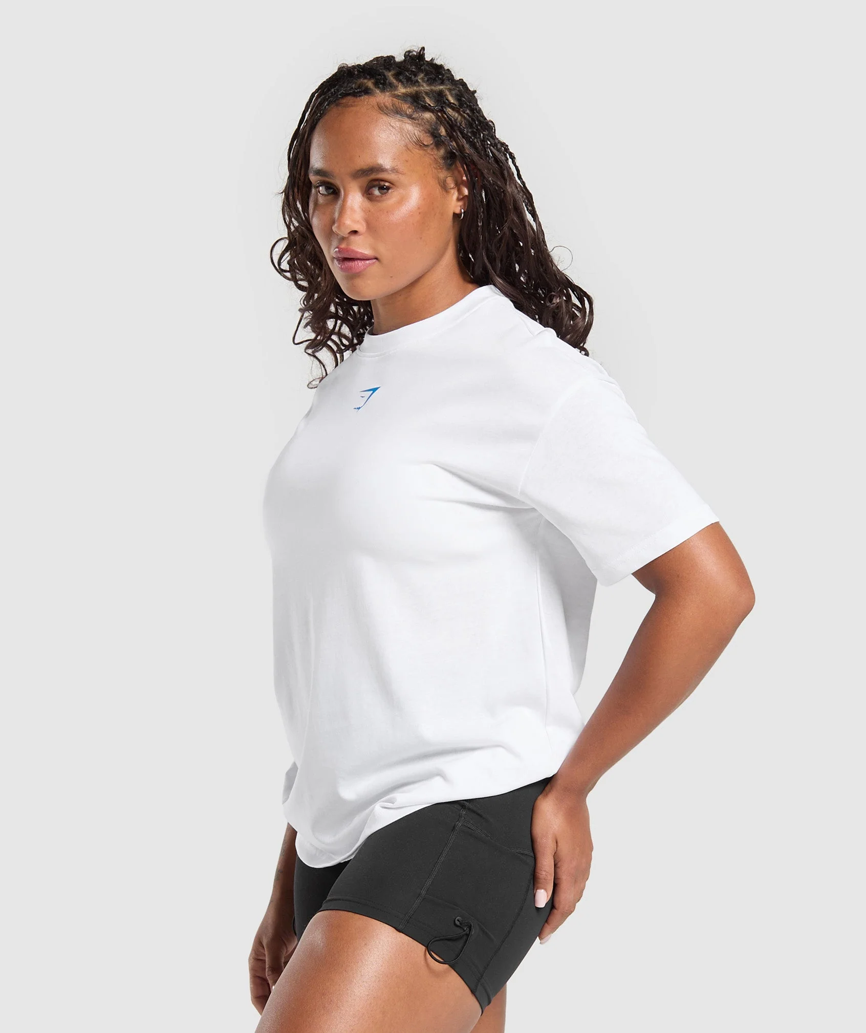 Gymshark GS Power Oversized T-Shirt - White/Barbell Blue - Image 3